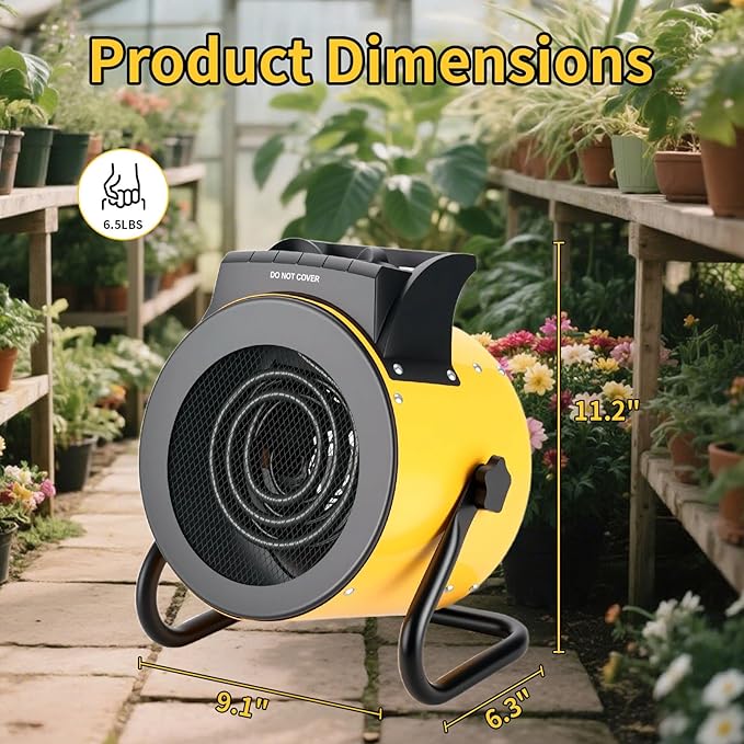 Greenhouse Heater with Digital Thermostat, 1500W/750W Electric Grow Tent Heater, IPX4 Waterproof, Overheat Protection, Fast Heating for Patio, Flower Room, Green House, Ourdoor