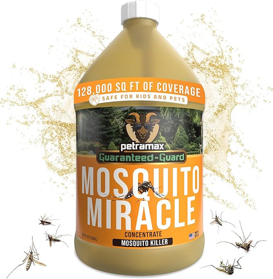 PetraMax Miracle Outdoor Mosquito Spray for Yard Pet Safe Concentrate 1 Gal (Makes up to 32 Gallons) - Mosquito Fogger Liquid Concentrate Tested to Kill - Fogger Machine Spray Lawn Treatment for Pests
