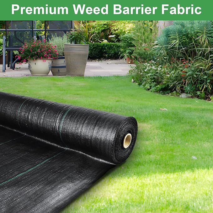 mupera Heavy Duty Weed Barrier Fabric - 4ft x 300ft Professional Grade Landscape Fabric, UV-Resistant 3.8oz Woven PP Ground Cover for Garden & Lawn, Commercial Strength Weed Control (Black)