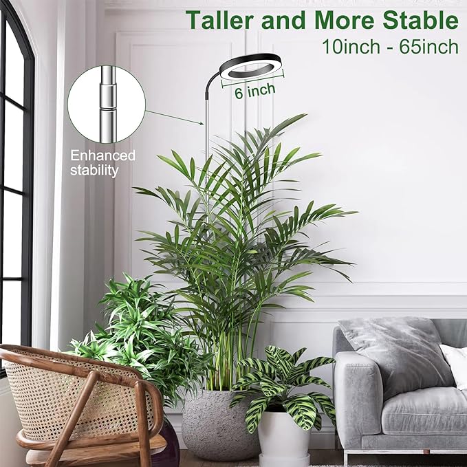 Wolezek Grow Lights for Indoor Plants Full Spectrum, 80 LEDs 3 Colors, 65in Large Plant Lights for Indoor Growing with 360°Gooseneck, 6/12/16H Timer, 5 Brightness, Height Adjustable, Black 3 Pack