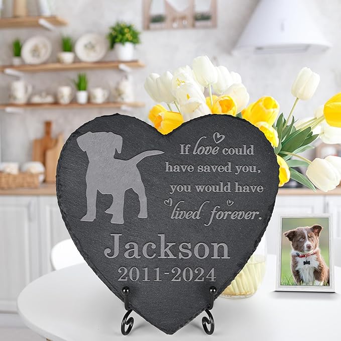 Dog Memorial Stone Dog Garden Statue - Dog Memorial Gifts - Dog Tombstone - Dog Loss Gift - Loss of Pet Dog - Heart