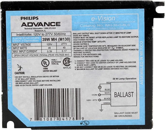 Advance IMH-39-G-BLS Electronic Metal Halide MH Ballast, 1-Lamp, 39W, 120/277V