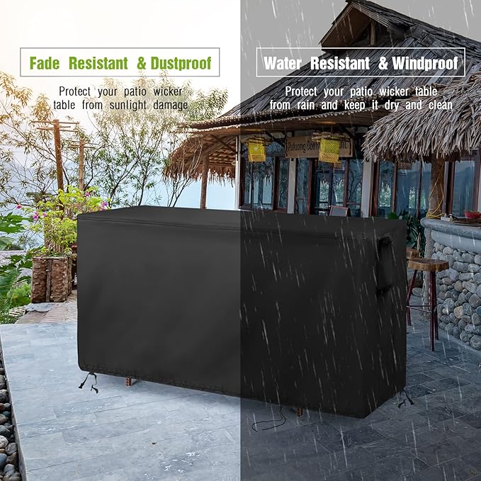 Outdoor Bar Cover for Patio Wicker Bar Counter Table 55"L x 18"D x 36"H, Waterproof& Heavy Duty Cover for Patio Rattan Wicker Bar Table-Rectangle
