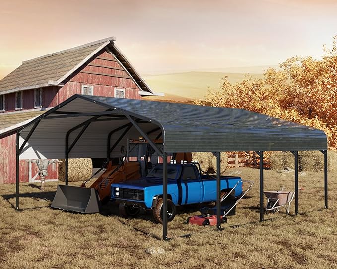 20x26 FT Heavy Duty Carport Garage with Structural Reinforcement | 2-Car Metal Shelter | Galvanized Steel Roof| Ground Anchors | Snow/Wind Resistant | Fits Trucks, RVs, Pickups, Boats, Tractors, SUVs