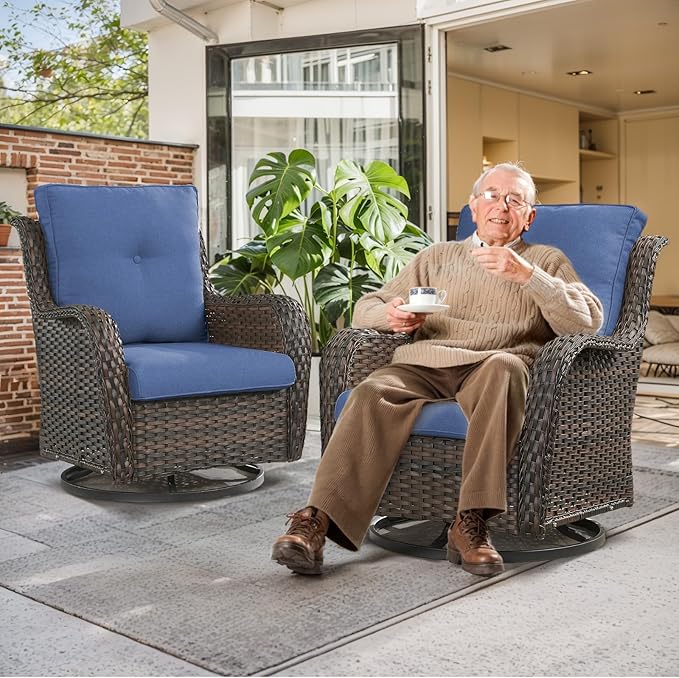 Patio Chair Cushions 5 Packs - Outside 22x24 High Back Water-Resistant Cushion with Zipper Cover for Outdoor Glider Rocking Chairs Loveseat 3-seat Couch Sofa – Blue/Buckle