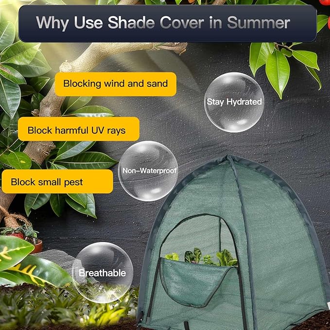 2pack Pop up Plant Sunshade Cloth,Plant Sun Shade Net for Flower UV Resistant Pest Guard Cover for Outdoor Gardens Sunblock Shade Cover with Carry Bag and 16 Stakes (Green)