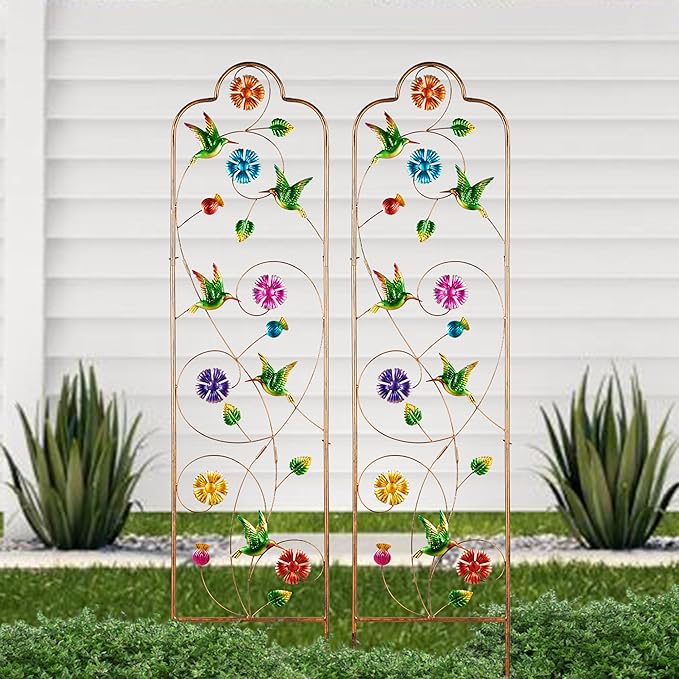 60”Trellis for Climbing Plants,2Pack Outdoor Garden Trellis Metal with Colorful Hummingbird Ideal for Climbing Plants Outdoor Decorative Metal Trellis for Your Garden,Gifts for Mom