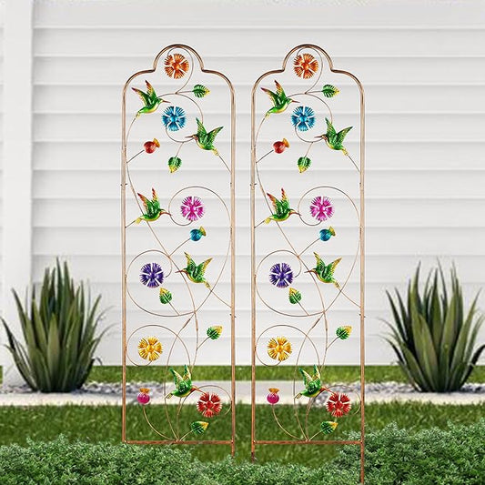 60”Trellis for Climbing Plants,2Pack Outdoor Garden Trellis Metal with Colorful Hummingbird Ideal for Climbing Plants Outdoor Decorative Metal Trellis for Your Garden,Gifts for Mom