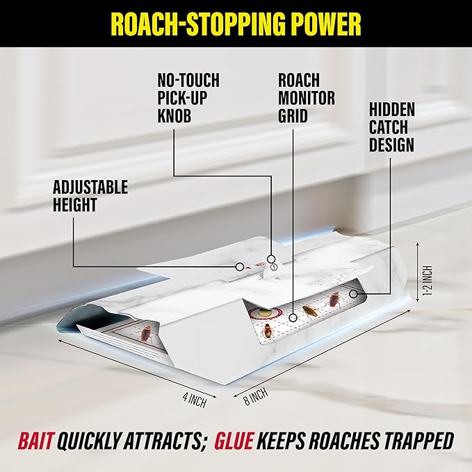 Catchmaster Cockroach Killer Trap with Non-Toxic Roach Bait Used by Pest Professionals (10-Pk) - Sticky Glue Roach Traps for House – Kitchen, Bathroom & Garage, Indoor Pest Control and Bug Catcher