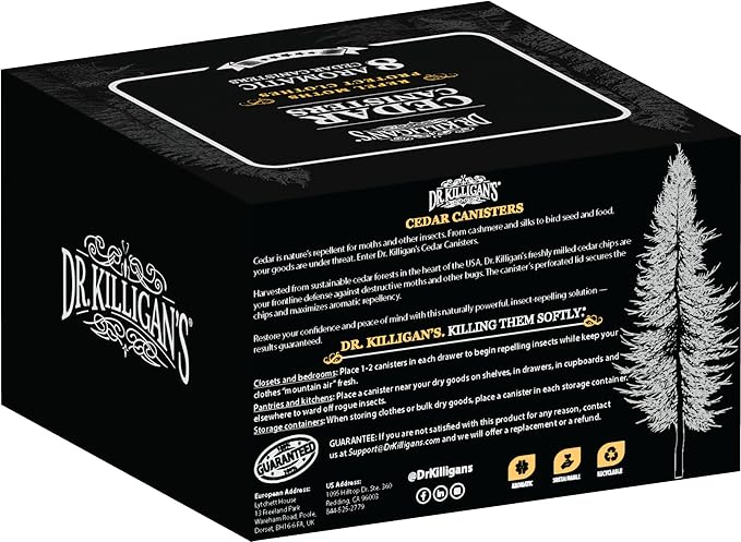 Dr. Killigan's Cedarwood Chip Canisters - Moth Repellent for Closets, Cedar Blocks for Clothes Storage, Drawer Deodorizers, 6 Reusable Tins with Wood Shavings