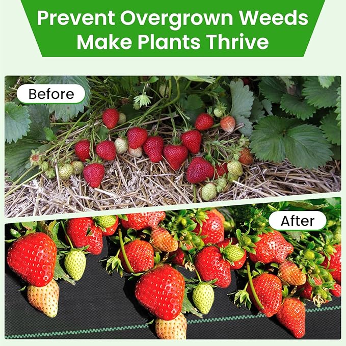 Rintea 6FTX300FT Weed Barrier Fabric, 3.2oz Landscape Fabric, Durable Weed Barrier Fabric Heavy Duty with 20 U-Shaped Securing Pegs for Landscaping Weed Blocker Garden Bed Cover, Commercial Driveway