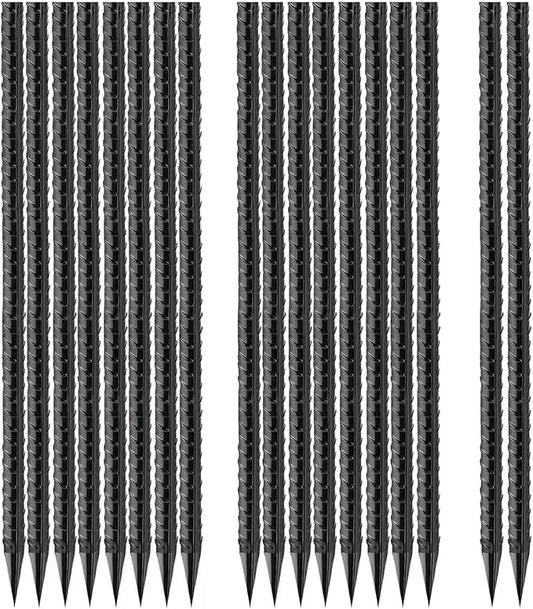 Straight-Rebar-Ground-Stakes 16Inch,Black Coated Straight Ground Anchors with Chisel Point End,Anti-Rust 50Pack Heavy Duty Steel Stakes for Landscape Timbers House Structure Plant Support in Garden