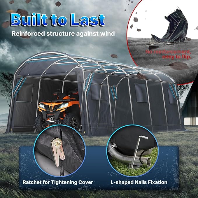 ADVANCE OUTDOOR 13x20 ft Large Space Garage Tent Carports with 2 Roll up Doors & Vents Outdoor Portable Storage Shelter for Vehicle Truck Boat Anti-UV Snow Resistant Waterproof, Gray