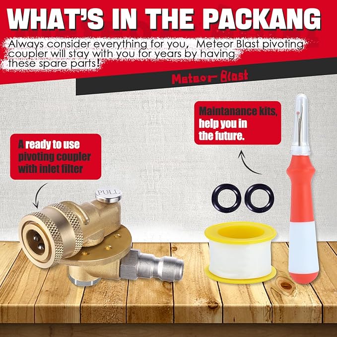 Meteor Blast Pivoting Coupler, 270 Degree with 7 Angles, heavy duty design and Stainless Steel Safety Lock for Pressure Washer Spray Nozzle, Clean Hard to Reach Area, 5000PS