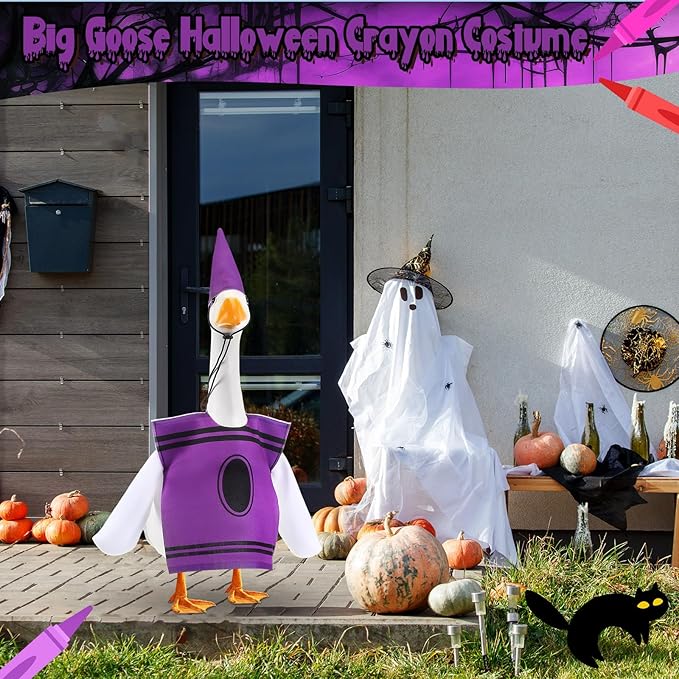 Geyoga Halloween Porch Goose Outfit 23" Classroom Goose Clothes Fall Lawn School Garden Patio Yard Outdoor Decorations(Purple,Crayon)