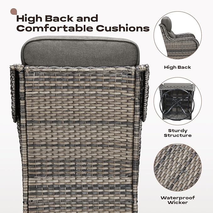 4 Piece Outdoor Patio Swivel Rocker Chairs, Waterproof Wicker, High Back, Deep Seating, Wide Armrest, Upgraded 6 inch Thick Cushions, Ideal for Deck Porch Backyard, Mixed Grey/Grey