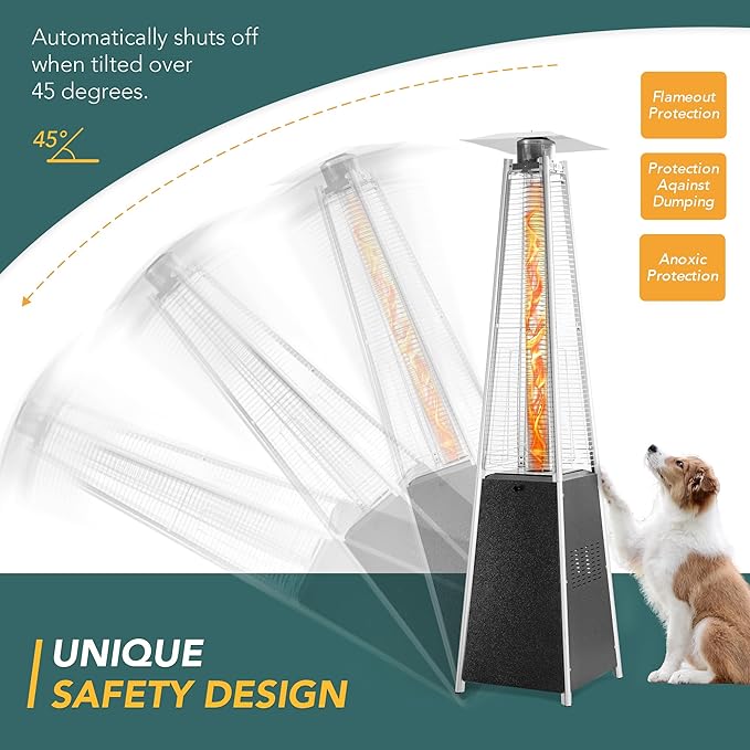 Pamapic Pool Heater Patio Heater, Pyramid 48,000 BTU Portable Heater with Patio Cover, Propane Outdoor Heaters for Patio, Backyard, Balcony with Wheels(Hammered Gray)