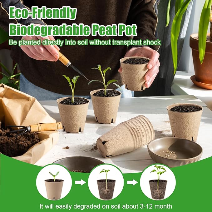 130 Pcs 3.15 Inch Peat Pots,Seed Starting Pots with Drainage Holes Round Plant Seedling Pot,Garden Germination Nursery Pot wit 30 Plant Labels, 2 Transplant Tools.