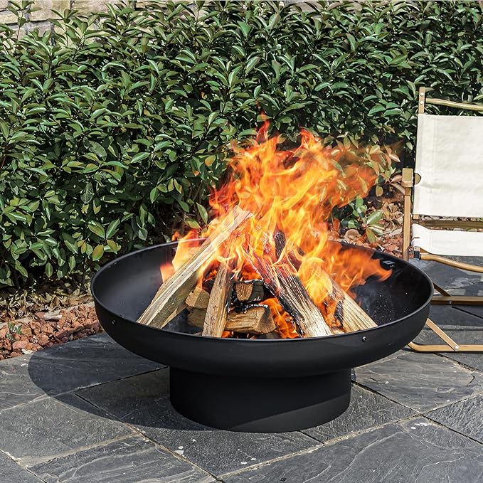 32in Fire Pit Table with Lid,Heavy Duty and Deep Fire Bowl,Outdoor Wood Burning BBQ Grill Firepit Bowl with Cover Lid, Fire Pit for Outside Table for Backyard Bonfire Patio Picnic