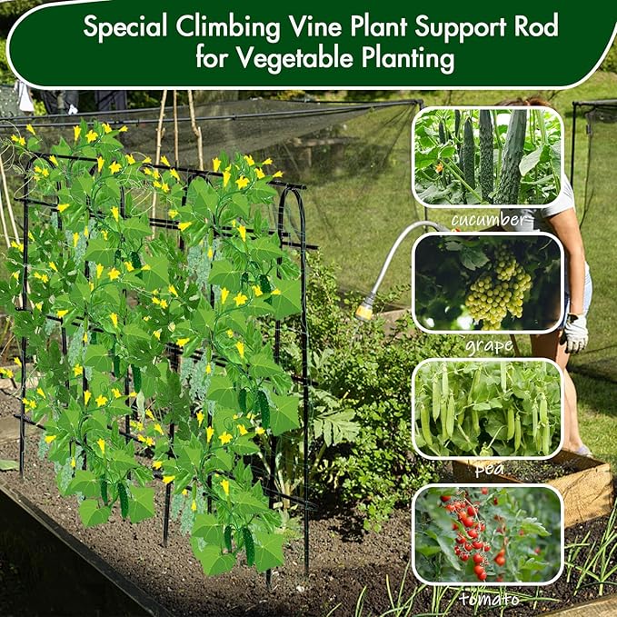 Cucumber Trellis for Raised Beds 70.8" L x 11.8" W x 70.8" H, Garden Trellis for Climbing Plants Outdoor, Black U-Shaped Large Metal+PE Coated Grow Support for Vines, Vegetables