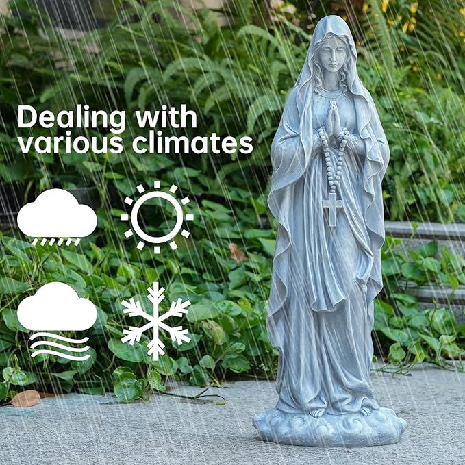 Virgin Mary Praying Statue 31.49 Inch Tall Outdoor Garden Religious Garden Outdoor Yard Patio Deck Home Entryway Hallway Sculpture Magnesium Oxide Stone （Grey Virgin）