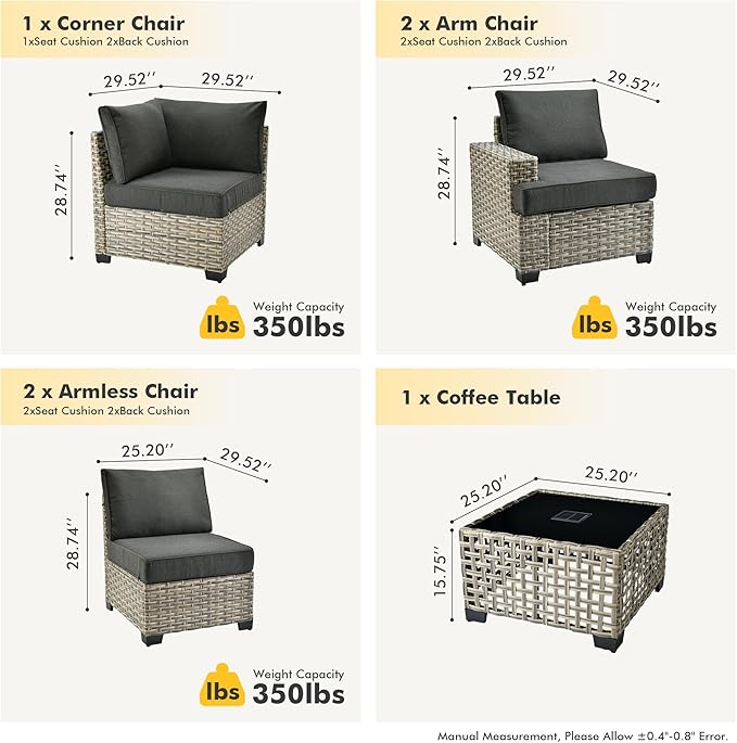 HOOOWOOO Outdoor Sectional Patio Furniture Set,6 Pieces Wicker Conversation Sets L Shaped Couch,Extra Deep Out Door Sofa Outside Furniture,Black