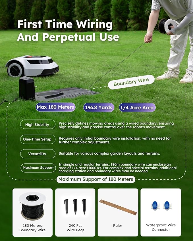 Robot Lawn Mower with Max 180m Stable Boundary Wire - Recommended 550㎡, Max 900㎡, 300% Higher Efficiency of Grid-Shaped Mowing Path, Automatic Robotic Lawn Mower with Auto Mapping & Recharge
