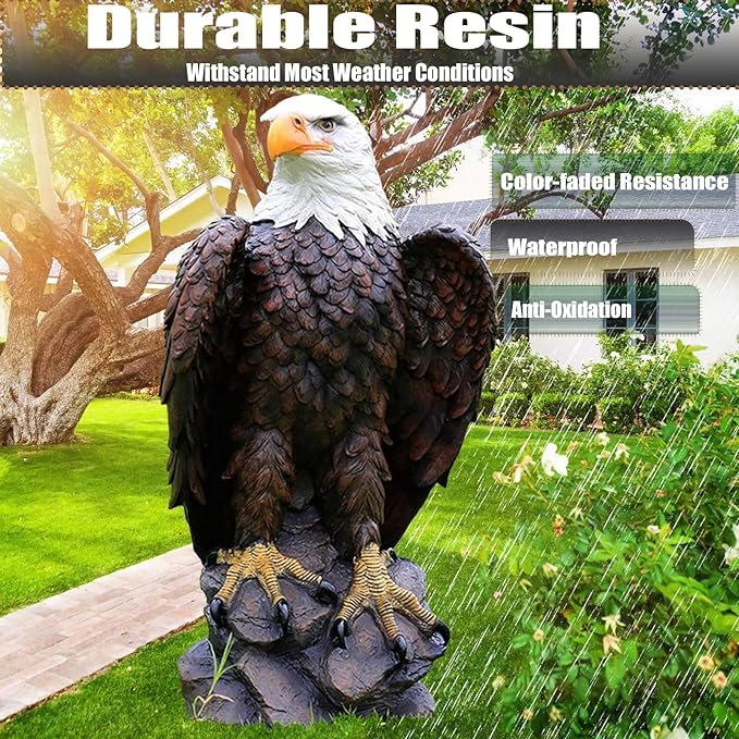 American Eagle Statue Bald Eagle - Large Hand-Painted Resin Garden Sculptures & Statues Outdoor Bird Figurines, Majestic American Freedom 4th of July, Decor for Indoor, Patio, Office, 24½"