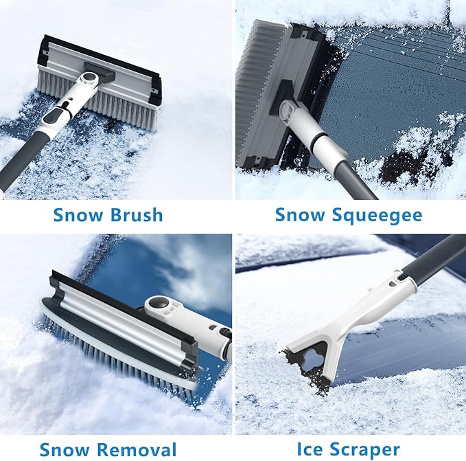 47.3" Ice Scrapers for Car Windshield, 2 in 1 Snow Brush for Car and Ice Scraper, Extendable Snow Brush for Car Windshield with Foam Grip and 180° Pivoting Brush Head for Car Automobile Vehicle Window