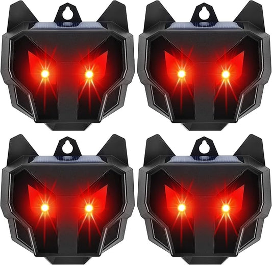 Solar Animal Repellent, Set of 4 Predator Eyes Animal Deterrent Sentinels with Red LED Blinking Lights Drive Away Raccoon, Deer, Skunk, Cat, Coyote from Yard Farm and Chicken Coops