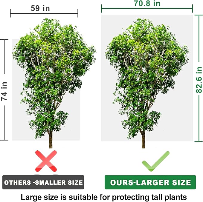 Winter Plant Covers Freeze Protection with Zipper Drawstring, 2 Pack 70.8" X 82.6" Tree Covers for Winter Cold Weather Large Frost Blankets Shrub Jacket for Outdoor Plants Tree Covers Bags