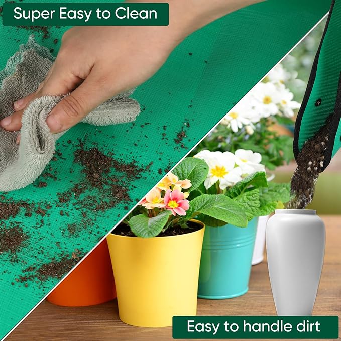 HKZ Repotting Mat for Indoor Plant - 26'' x 26'' Planting Mat Soil Mess Control, Portable Succulent Planting Potting Tray Waterproof Gardening Transplanting Bonsai Tools(Pale Green)