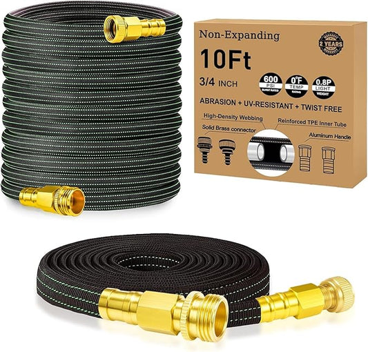 10FT Lightweight Garden Hose,Flexible Water Hose with Solid Brass Head,Kink-Free,Collapsible Hose,High Pressure Flat Water Hose for RV,Boat,Car Wash,Garden,Yard,Camper,Outdoor (GreenBlack, 10 feet)