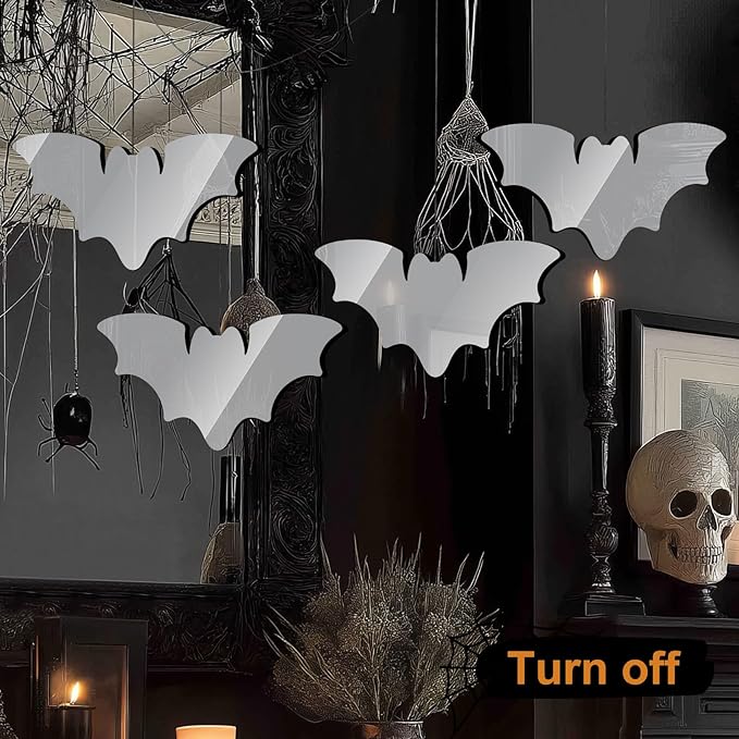 Halloween Décor 4 Bats Infinity Lights with USB Powered, 10.42FT 3D Infinity Mirror String Lights, Halloween Indoor Decorations for Window Wall Outdoor Party Room