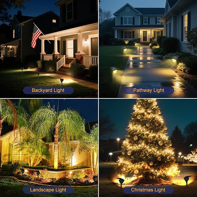 T-SUN Solar Spot Lights Outdoor 6-Pack Warm White Spotlights Solar Landscape Lights IP65 Waterproof Auto On/Off for Garden/Yard/Pathway/Patio