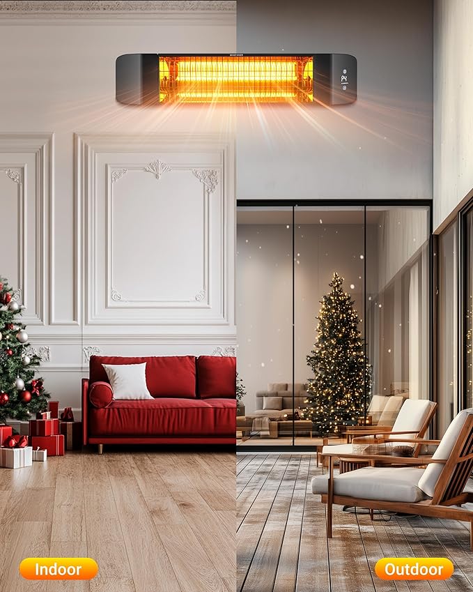 Pasapair Electric Patio Heater - Smart Infrared Indoor Heater 24H Timer with APP Control - Wall Mounted Outdoor Heater for Patio Garage - IP65 CSA Certified