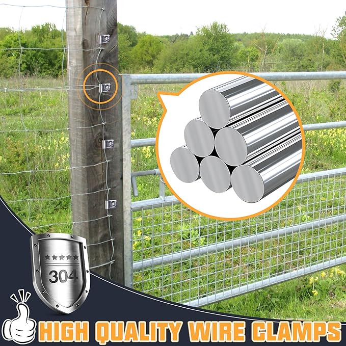 120 Pcs Fence Wire Clamps Stainless Steel Fencing Mounting Clips With120 Pcs Stainless Steel Screws for 12-16 Gauge Welded Wire to Wood, Metal or Vinyl Fence(X120 Kit)