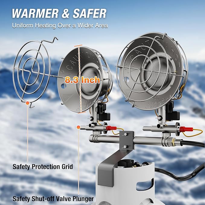 Propane Heater Outdoor, 30000 BTU Double Tank Top Cordless Radiant Gas Heater, Safety Shut-off Valve and 6 Settings for Patio, Camping, Fishing, Garage