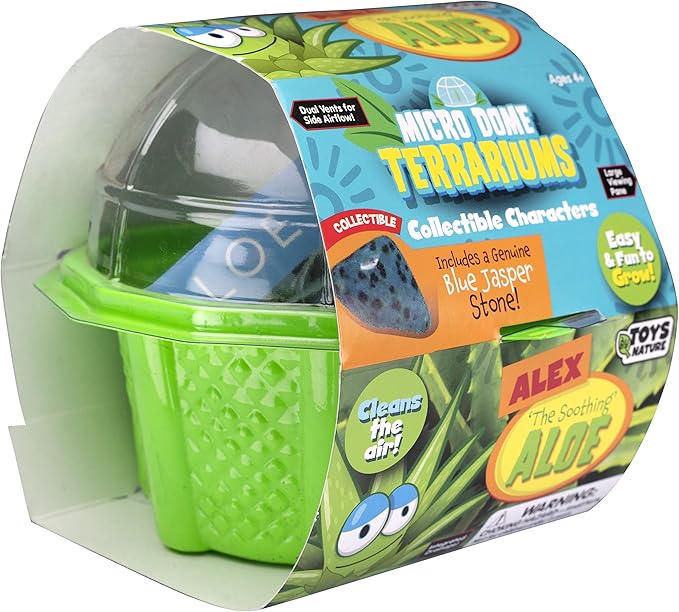 Toys By Nature Character Micro Dome Aloe Plant Terrarium Kit, Decorative and Easy-to-Grow Mini Terrariums with Complete Supplies, Grow Your Own Decorative Plants! (Alex The Soothing Aloe)