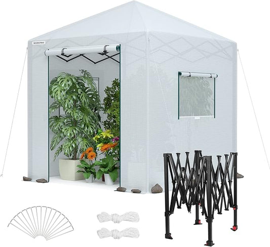 WORKPRO Greenhouse, 94”x 94”x 99” Pop-up Greenhouse for Outdoors , Heavy Duty Gardening House with Sturdy PE Cover, Roll-up Entry Doors and 2 Screen Windows, for Patio, Backyard, Balcony