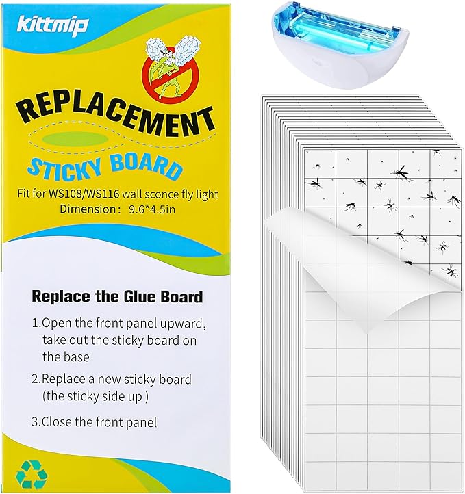 Qualirey 20 Pcs Fly Traps Glue Board Compatible with Faicuk WS108 Wall Sconce Fly Light Trap, Insects Sticky Fly Strips Replacement for Capturing Flies, Mosquitos, Moths, Gnat and Other Flying Insects