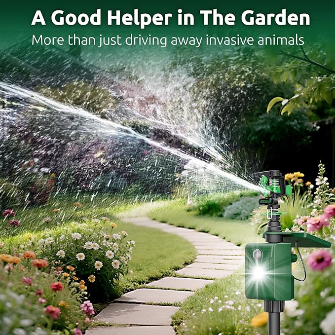 2 Packs Motion Activated Animal Repeller with Water Sprinkler, Solar Powered Deer Repellent Devices, IP65 Waterproof Cat Repellent Outdoor with Flashing Light, Deter Foxes Skunks Raccoons from Garden