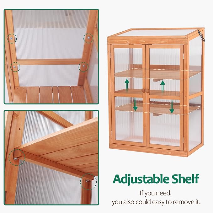 MCombo Wooden Cold Frame Greenhouse, Raised Flower Planter Shelf Protection for Outdoor Indoor Use, 0760 (Orange)