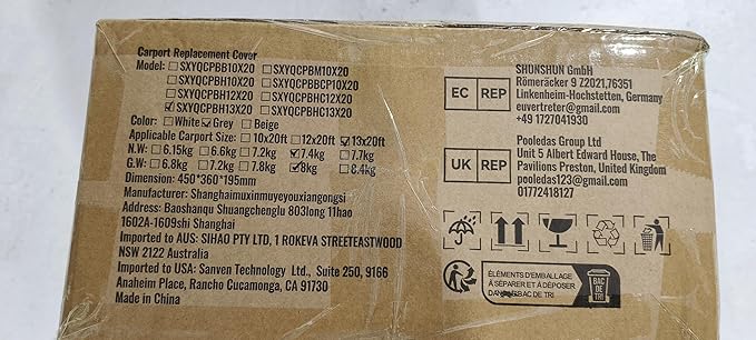 VEVOR Carport Replacement Canopy Cover 13 x 20 ft, Garage Top Tent Shelter Tarp Heavy-Duty Waterproof & UV Protected, Easy Installation with Ball Bungees,Grey (Only Top Cover, Frame Not Include)