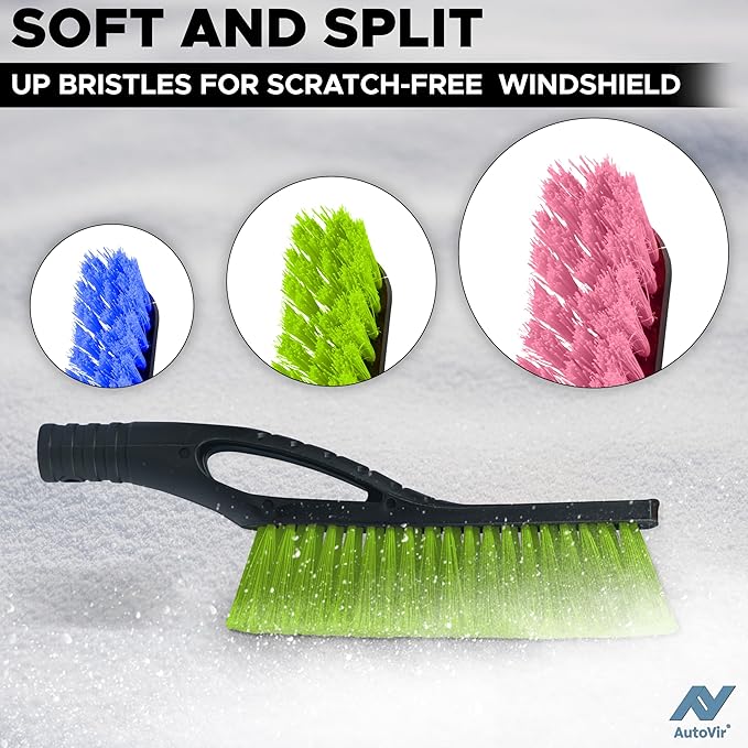 27" Snow Brush and Ice Scrapers for Car Windshield (3 Pack), Window Scraper with Ergonomic Foam Grip, Snow Removal for Car, Must Have Winter Car Accessories (Green, Blue & Pink)