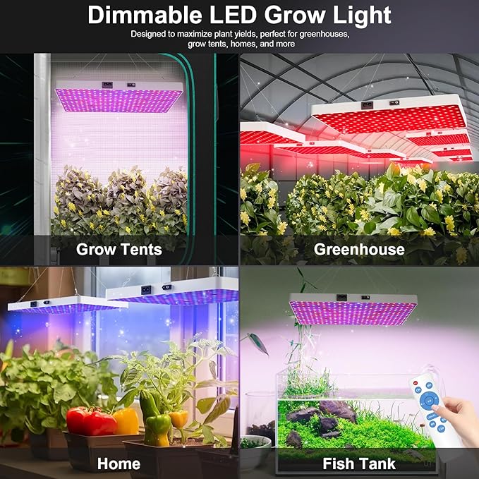 LED Grow Light for Indoor Plants with Remote Control, Full Spectrum Plant Light with 3 Lighting Modes, Stepless Dimmable Growing Lamps with High Yield Diodes for Seedlings Veg Bloom