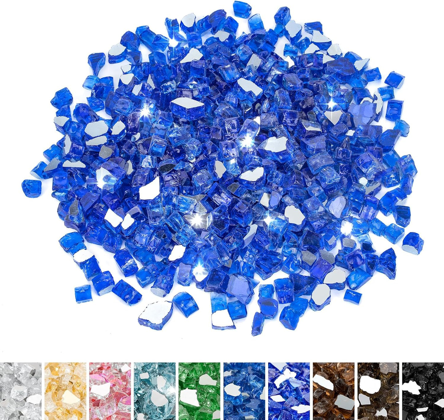 Mr. Fireglass 20 Pounds Cobalt Blue Reflective Fire Glass, 1/2 Inch High Luster Tempered Glass Rocks for Fire Pit Table Fireplace and Landscaping, Decorative Propane Gas Fireplace Glass Rocks