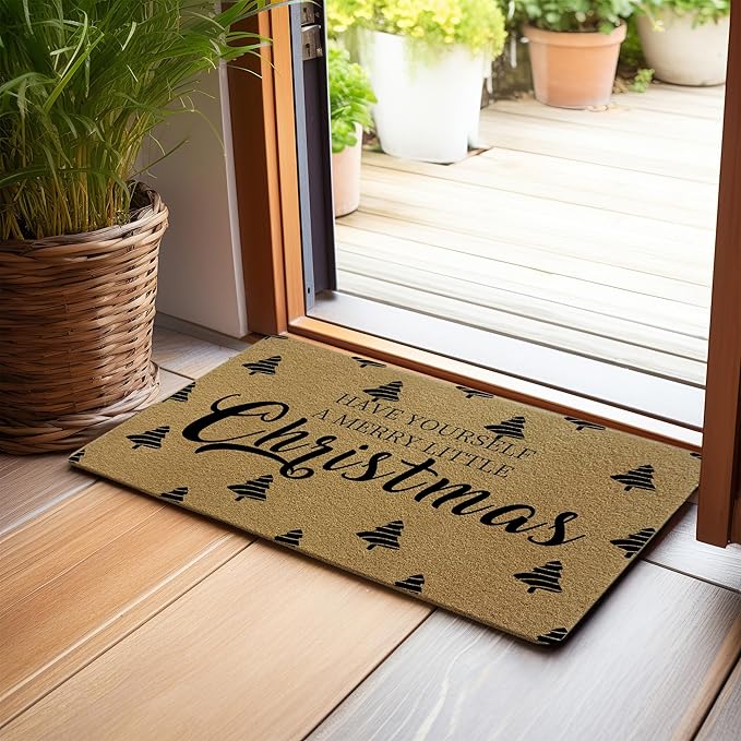 Christmas Faux Coir Door Mats Outdoor, Christmas Tree Door Mat for Home Outside Entryway, Winter Xmas Holiday Welcome Doormat for Indoor Outdoor Porch Entrance, 17x30 Inch