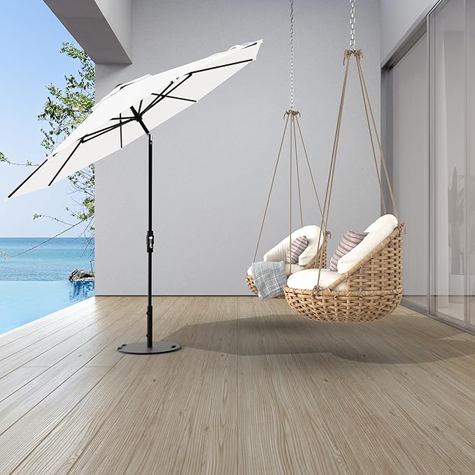 Midtown Umbrellas The Swilt 10 Feet Patio Umbrella in Terylast Ivory (White) Polyester Fabric - Fiberglass Ribs, Auto-Tilt Aluminum Frame For Backyard, Deck, Garden, Pool - White Pole
