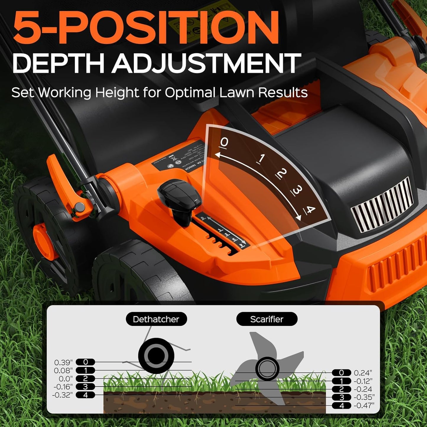 2025 Upgrade 16-Inch 15.5 Amp 2-in-1 Electric Dethatcher and Scarifier with 14.5-Gallon Collection Bag, Lawn Dethatcher with 5-Position Depth Adjustment, Keeps Lawn Healthy – Bright Orange